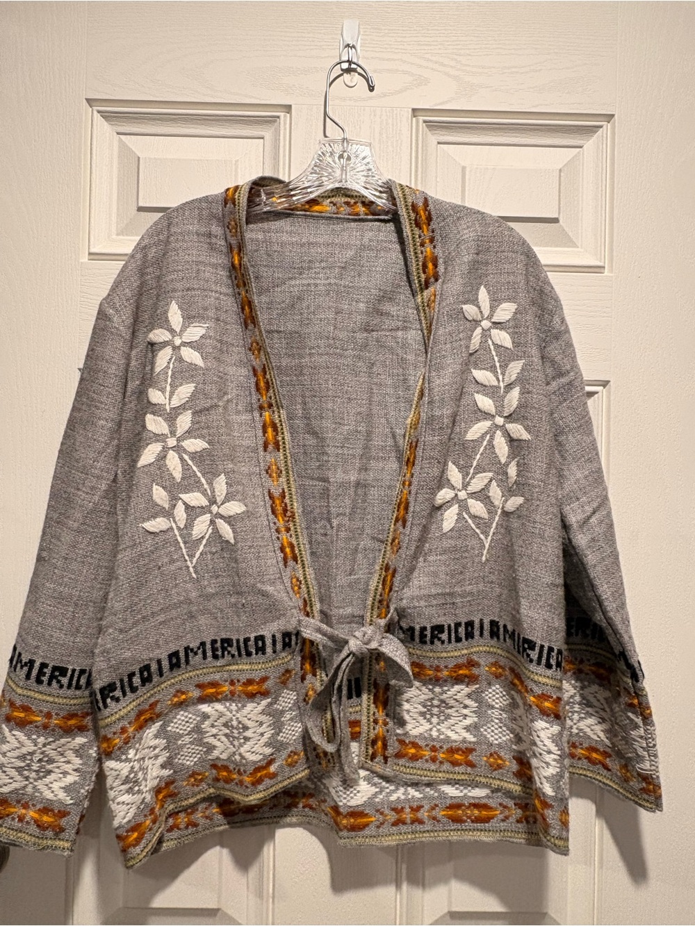 Gray Embroidered Southwestern Tie Front Cardigan Women’s Approx Large